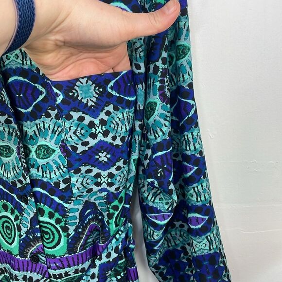Maeve Anthropologie Ikat Shirt Dress Southwestern Print Green Blue size Large - Picture 8 of 16